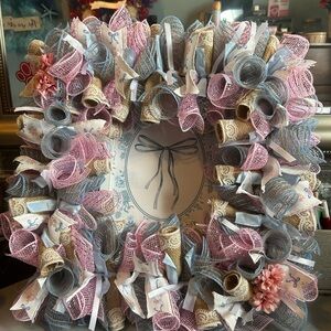 Pastel Burlap Holiday Wreath — Blue, Pink & Cream